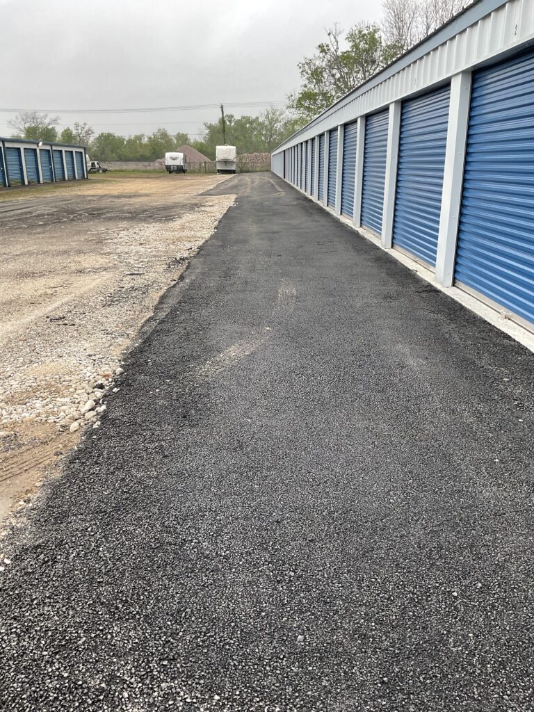 Exterior view of self storage facility in Angleton with unit doors